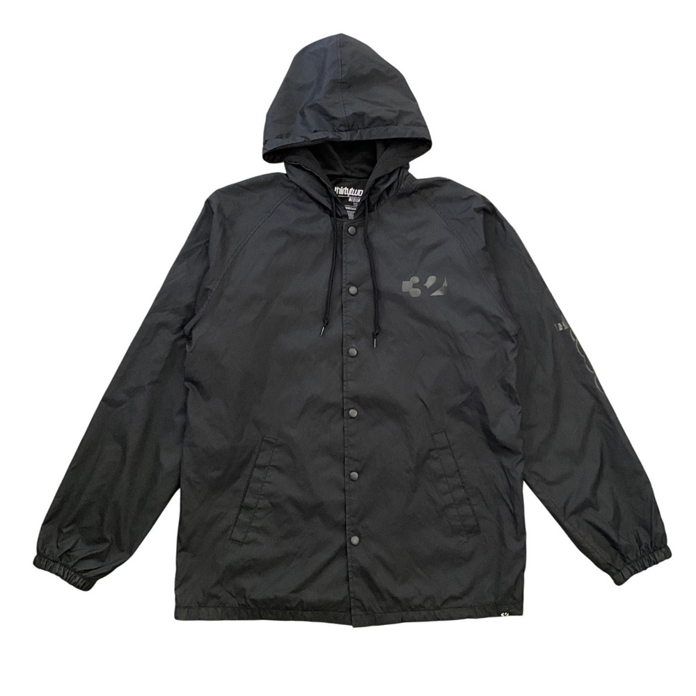 ThirtyTwo‎ Snowboard Hooded Snap Front Coach Shell Jacket Black Lined Pockets M